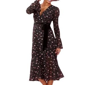 Hutch Womens Red Lips Kiss Wrap Midi Dress Sz XL Novelty Velvet Smocked Sheer